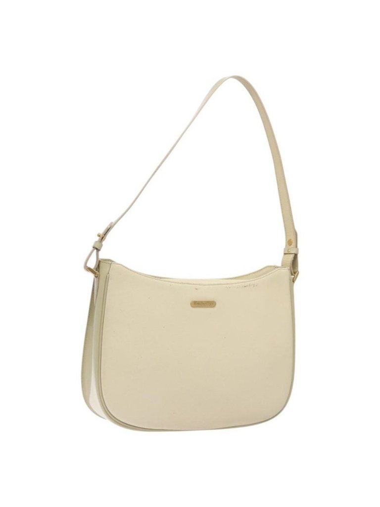 Authentic Burberrys Shoulder Bag Leather Cream Gold